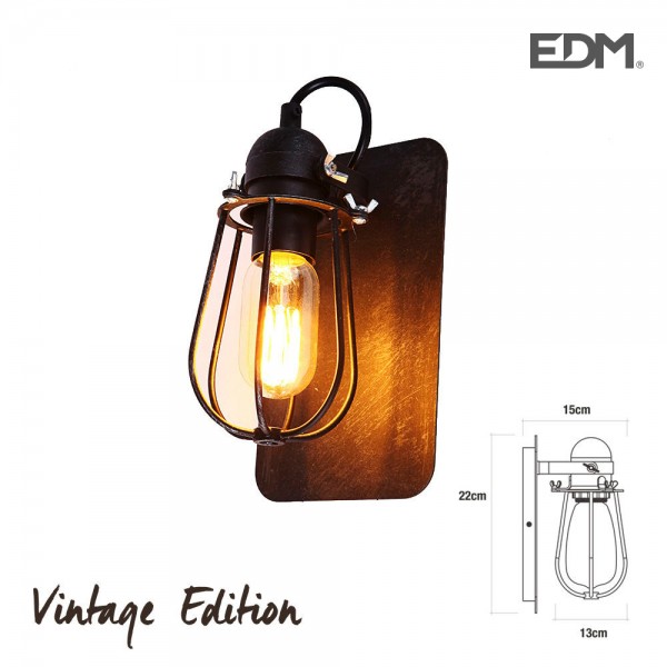 Aplique de pared metalico vintage e27 60 w color negro 15 x 22 cm