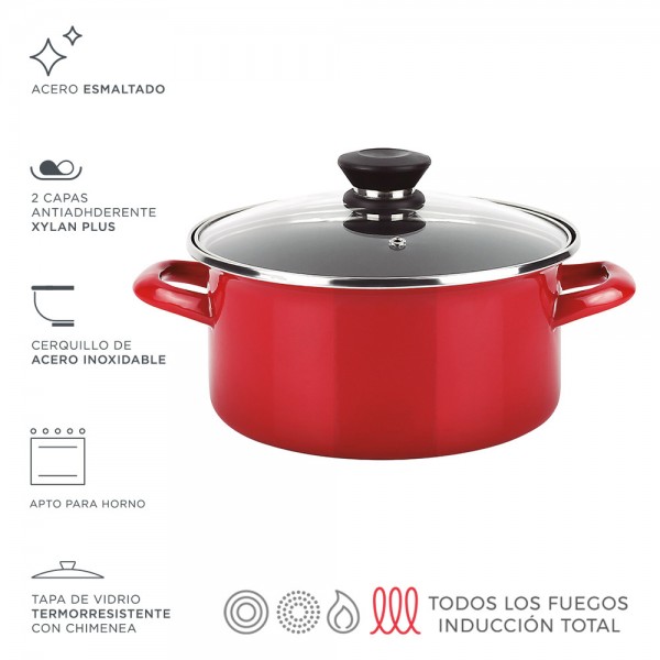 Olla optimax + tapa roja acero aisi 430 ø24 x 13cm