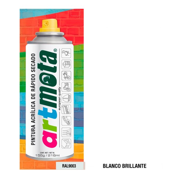 Pintura acrílica spray ral9003 blanco brillante 216 ml (pack 2 unidades)