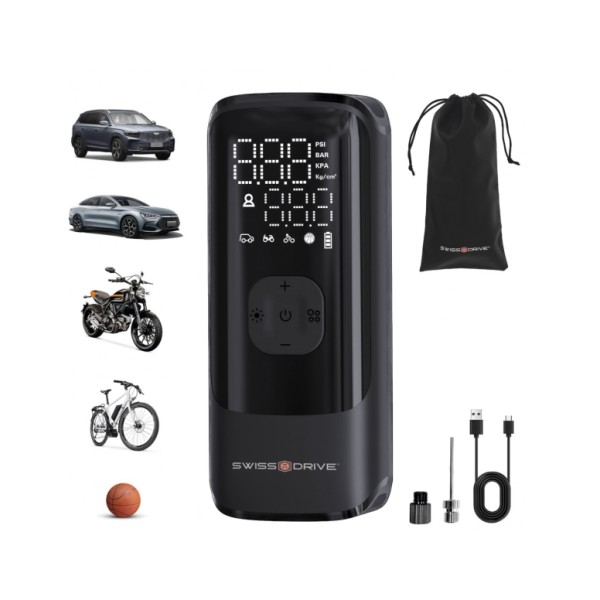 Compresor de Aire Portátil 160 PSI 2X Más Rápido 10,3 BAR 7500mAh Pantalla LCD Digital Linterna Led Batería USB Recargable